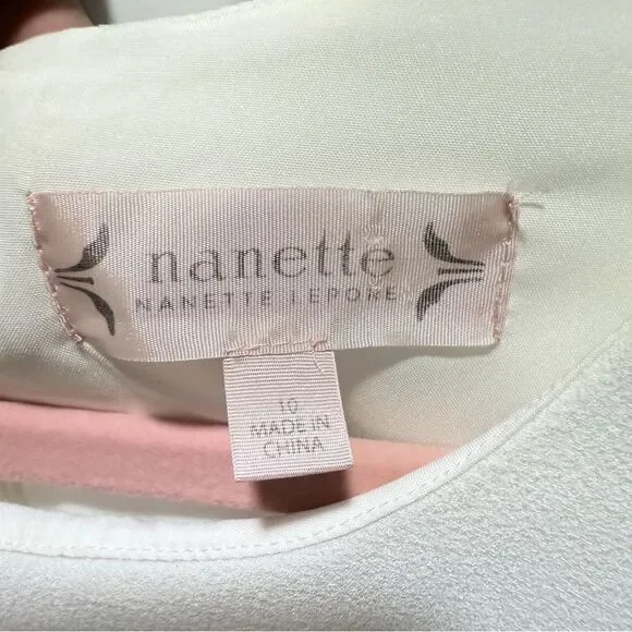 NANETTE LEPORE White BELLA DONNA Dress 4 Bell Sleeves Flounce Contrast Edge NWT - Picture 11 of 14